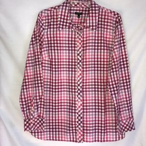 Talbots Pink Plaid Button Front Shirt